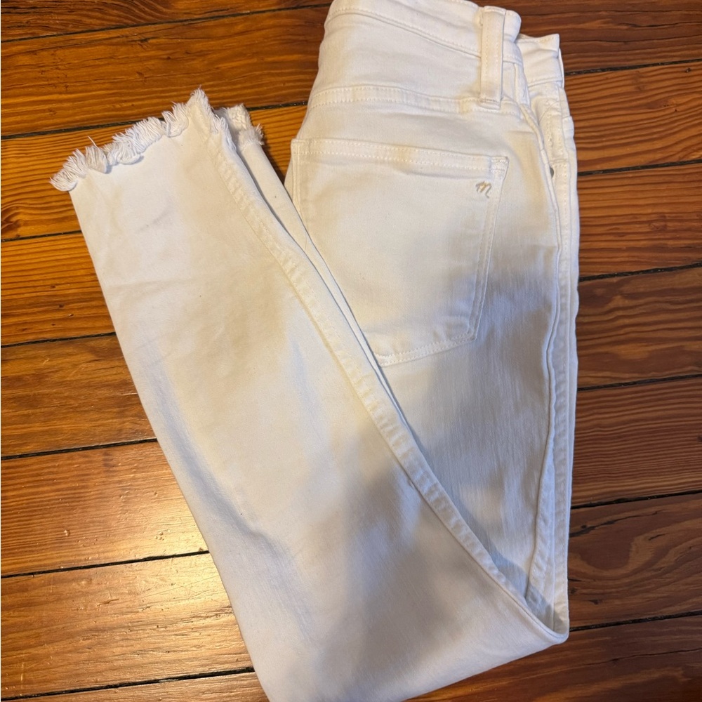 Madewell White Ankle Cropped Jeans with Frayed Hem